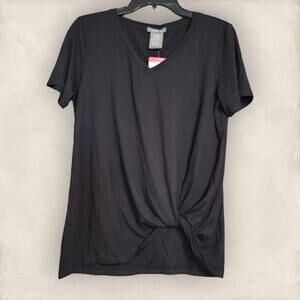 Matty M Black V-Neck Short Sleeve with Twisted Front Knot Size M